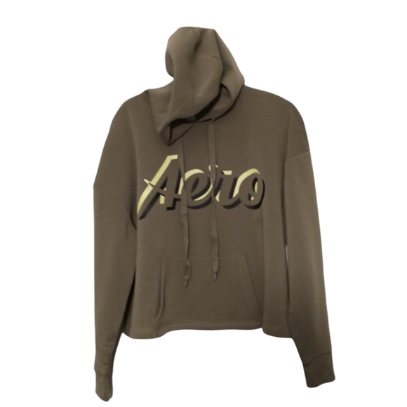 Aeropostale Sport Cropped Front Pocket Hoodie 1X Army Green - Picture 2 of 11